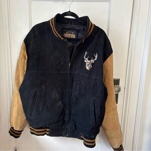 Guide Gear Mens Leather Varsity Embroidered Deer Hunting Jacket Size XL